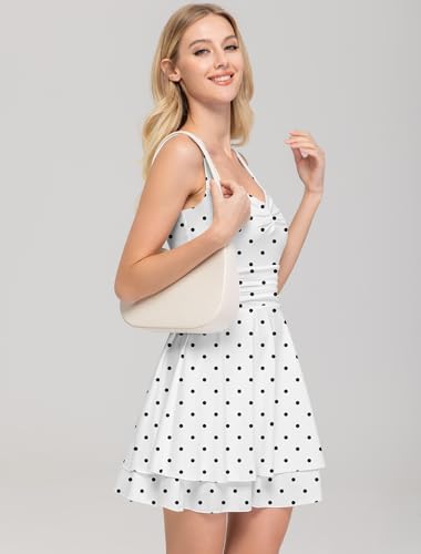 Image of IWD Women's Square Neck Sleeveless Mini Dress Ruched Waist Tiered Ruffle Hem A Line Short Dresses