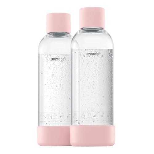 Mysoda: Wasserflasche für Wassersprudler, BPA-freies Plastik, mit "Quick-Lock" Schnellverschluss, Details aus Holzkomposit, 2 x 1L - Rosa