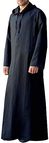 Herren Loose Fit Nachtwäsche Hoodie Kaftan Herren Ethno Roben Casual Locker Sommer Frühling mit Tasche Lounge Kleidung Männer Kapuze, Schwarz , XL Cover