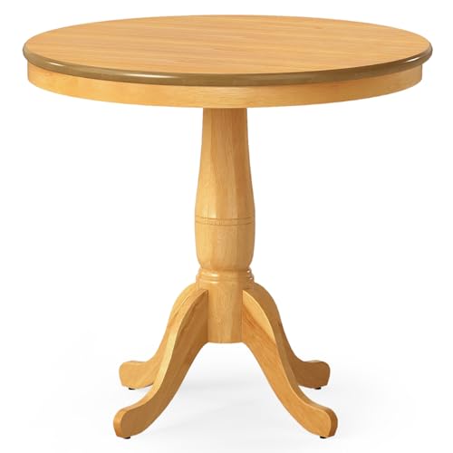 Image of Giantex Round Dining Table for 2-4 People, 32 inch D X 30 inch H Wooden Kitchen Table with Spacious Tabletop, Pedestal Base, Leisure End Tables for Bar, Kitchen, Dining Room, Restaurant, Natural