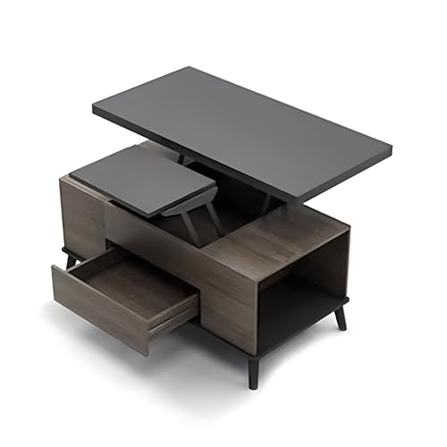 Moderna mesa de centro con parte superior elevable con taburetes y compartimento oculto, mesa central multifunción para sala de estar, fácil montaje y solución de almacenamiento