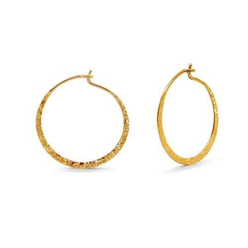 Boma Jewelry Sterling Silver Organic Hammered Textured Hoop Earrings with 14K Gold Plating, 1 Inch