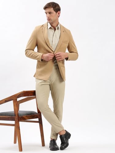 Image of SHOWOFFFF Men Solid Single Breasted Casual Blazer | Notched Lapel Full Sleeves Cotton Blazer for Mens | Slim Fit Regular Length Blazer for Men's