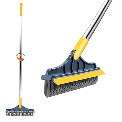 Bigining® 2-in-1 Bathroom Cleaning Brush with Wiper & Long Handle | Floor Scrubber Brush for Tiles, Grout & Corners – Multipurpose Bathroom Cleaning Tool for Sparkling Clean Floors & Walls