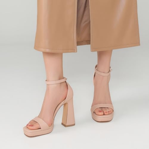 Image of TEAIEUI Platform Heels for Women Chunky High Heels with Ankle Strap Square Toe Strappy Heels for Women Heeled Sandals