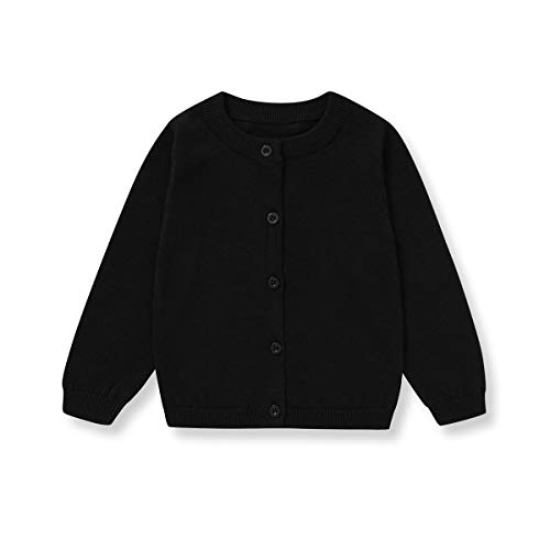 Toddler Baby Cotton Pullover Sweater Tops Kids Fall Winter Knit Sweater Solid Color Clothes 1-5T (Black-Button, 12-18 Months)