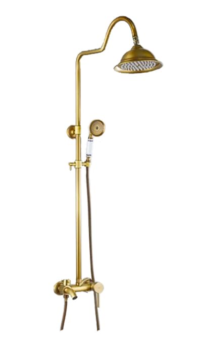 Aquieen Wall Mounted Single Lever Bathing Mixer with Sliding Rail, Shower & Hand Shower Set - Antique Brass