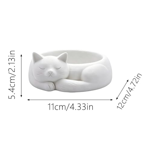 smtsmt Cat Shaped Jewelry Dish, Cute Curled Sleeping Cat Trinket Tray Multi-Purpose Storage Bowl, Decor Desktop Organizer for Entryway Dresser Bathroom Kitchen, Cats Lovers Home Decor (White) - Image 4