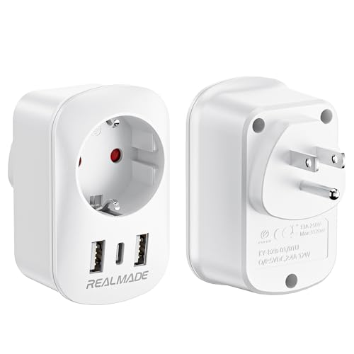 RealMade 2 Pack Reiseadapter USA adapter, Amerika Deutschland Stecker mit 2USB 1USB C, Reiseadapter Thailand, International Adapter fur Kanada, Dominikanische Republik, Mexiko, Australien