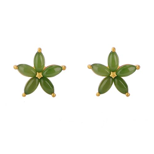 Boucles d'oreilles fleur de jade vert : le cadeau d'anniversaire idéal en argent doré pour elle