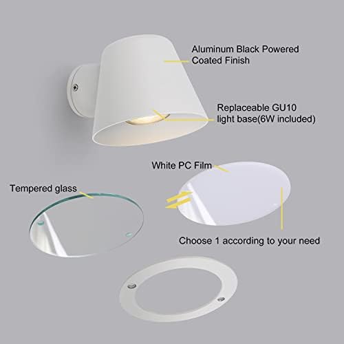 DAWALIGHT White Wall Spot Lights GU10 LED 6W 3000K Warm White Exterior Wall Lamps IP44 Waterproof Wall Sconce Lighting for Porch Patio Fence Entryway Doorway Garden, Aluminum