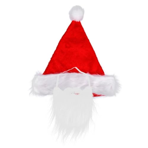 OKUMEYR Santa Claus Cosplay Kit Beard Hat Set Red Santa Hat Fake Beard Lightweight Easy to Wear