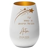Sternenkinder Andenken | 5 Motive | personalisiertes Sternenkind Geschenk für Eltern | Kerze Sternenkind | graviertes Trauerlicht | Windlicht mit Spruch aus Glas in schwarz und weiß (Weiß, Motiv 1)