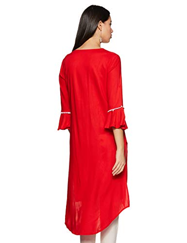 Image of STOP to start Women's Crepe Straight Kurta (205265224 Red Small)