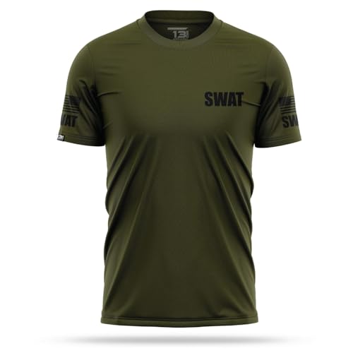 13FA SWAT Mens Performance Duty Shirt Lightweight Breathable Stretch Uniform Moisture-Wicking Durable Fit Green/Black- XXL