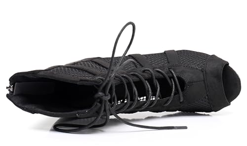 Image of Dance Practice Shoes for Women Mesh Ballroom Sandals Heels Party Prom Ankle Booties with Zip