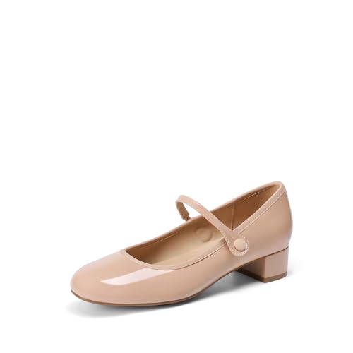 DREAM PAIRS Mary Jane Donna – Comode Eleganti Scarpe Slip-on con Tacco Basso e Largo – Modello Chiuso a Punta Tonda, Ldeale per Lavoro e Tempo Libero,Size 39,Nudo,SDPU26008W