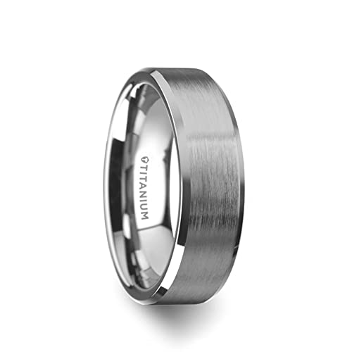 Mens Titanium Brushed Center Flat Wedding Ring - Polished Beveled Comfort Fit - 6mm 8mm Wide - Style Name: Shire