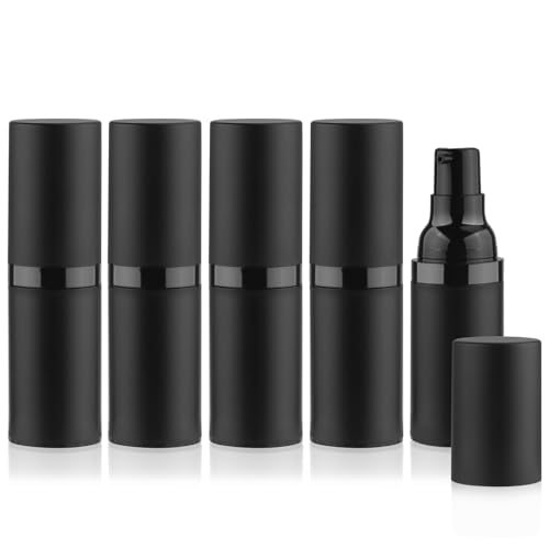 BOSMIOW 5pcs 15ml Black Airless Pump Bottle Empty Frosted Vacuum Lotion Bottle Refillable Cosmetic Vacuum Pump Makeup Dispenser Container for Foundation,Lotion,Cream,Essential oil,Shampoo