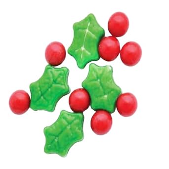 Holiday Themed Pressed Candy, 3 lb. Bulk Bag, Holly Berries, Decorating Candy for Christmas, Cakes, Gingerbread house and more...