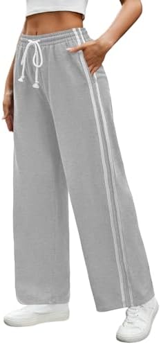 High Waisted Sweatpants for Women Casual Striped Elastic Waist Drawstring Joggers Workout Track Pants with Pockets