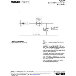 KOHLER T14501-3-BL Purist Rite-Temp Pressure-Balancing Valve Trim with Cross Handles, Matte Black
