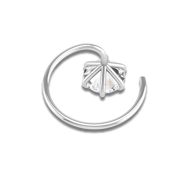Image of SJ SHUBHAM JEWELLERS 92.5-925 Sterling Silver Round Shape White Cubic Zirconia Prong /Cup Setting Nose Pin Stud for Women Girls Size 2MM 3MM Size Pure Silver