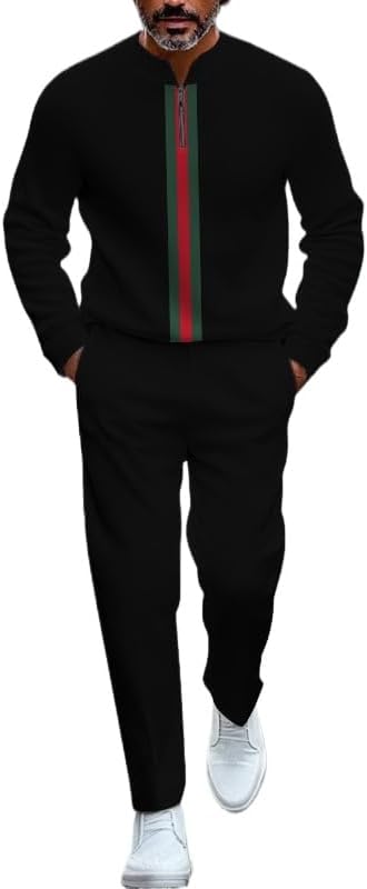 Men's half zip round neck sports shirt and pants two-piece set, casual sports golf jogging pants set