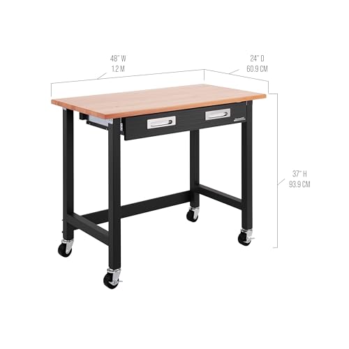 Seville-Classics-UltraGraphite-Wood-Top-Workbench-on-Wheels-with-Sliding-Organizer-Drawer-Table-48-Graphite
