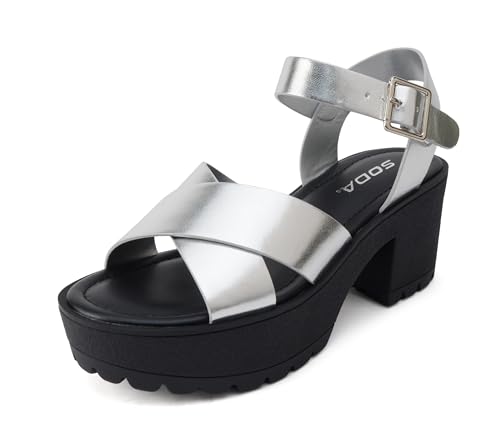 Image of Soda inchJoey inch ~ Women Open Toe Criss Cross Strap Mid Heel Sandal with Adjustable Ankle Strap