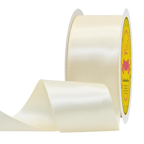 Image of Double Face Ivory Satin Ribbon 1-1 /2 inch X 25 Yards Polyester Ivory Ribbon for Gift Wrapping Very Suitable for Weddings Party Hair Bow Invitation Decorations and More