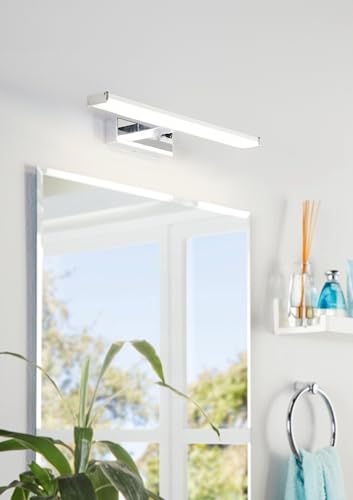 EGLO LED Wandlampe Pandella 1, LED Spiegelleuchte aus Aluminium und Kunststoff, Badezimmer Lampe in Chrom, Silber, Weiß, LED Feuchtraumleuchte neutralweiß, IP44, L 40 cm