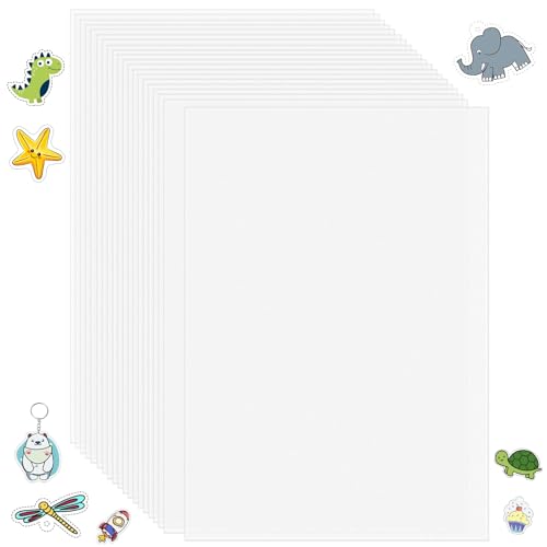 L&W Luck 20 Piezas Plastico Magico Kit, A4 Papel Plástico Termocontraíble Transparente Shrink Plastic Encogible Crazy Paper para llaveros creativos,DIY Crafts