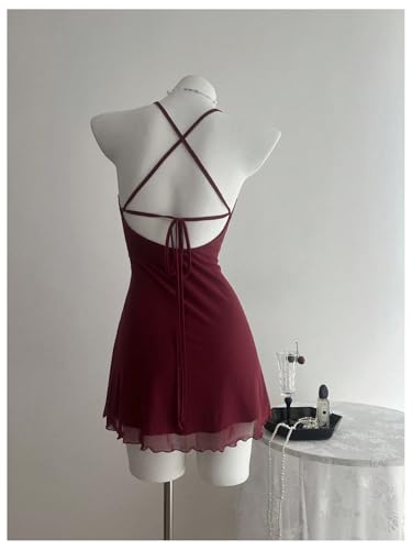 Image of GORGLITTER Women's Halter Strapless Club Y2K Cocktail Birthday Mini Dress | Red Halter Dress, Club Outfits, Clubbing Dresses for Women, Going Out Dresses, Tea Party Mini Dress