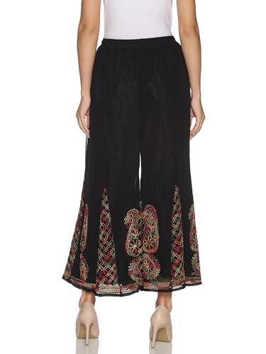 Women's Beautiful Chikan Hand-Made Regular Fit Black Georgette Palazzo Or Trousers3