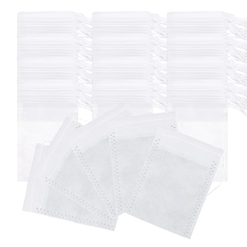 SYEYCW 300 Piezas Filtros para Té, 7cm X 9cm Bolsas Te Desechables con Cordón, Bolsas de Te Vacias, Filtro de té Fino para Té Fragante, DIY Té, Especias, Vainilla, Lavanda, Café, Blanco