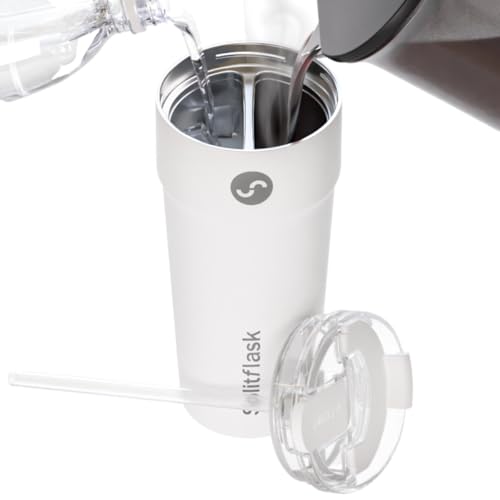 2-in-1 Hot & Cold Vacuum Insulated 30oz Tumblers, Stainless Steel Dual Chamber, Leak-Proof, BPA-Free, Fits Cup Holder, Travel Coffee Mug, Split Cup, 2 Drink, 2 Sides, Coffee & Water (Harper White)