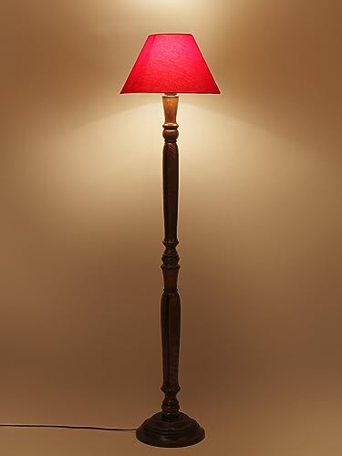Image of Devansh Red Cotton conical Wooden Floor lamp -18