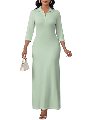 Image of PinkPatty Women's Casual 3 /4 Sleeve Polo V Neck Bodycon Maxi Dress