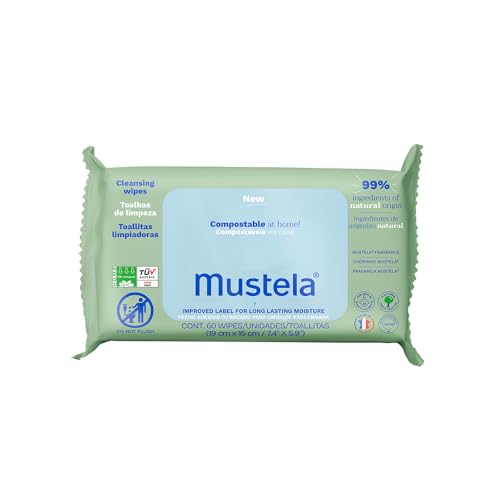 Mustela Toalhas Compostáveis Com Perfume 60 Unidades - Lenços Umedecidos Perfumados E Suaves Para Higiene Do Rosto Ao Bumbum – Com 99% De Ingredientes Naturais – Bebê E Criança