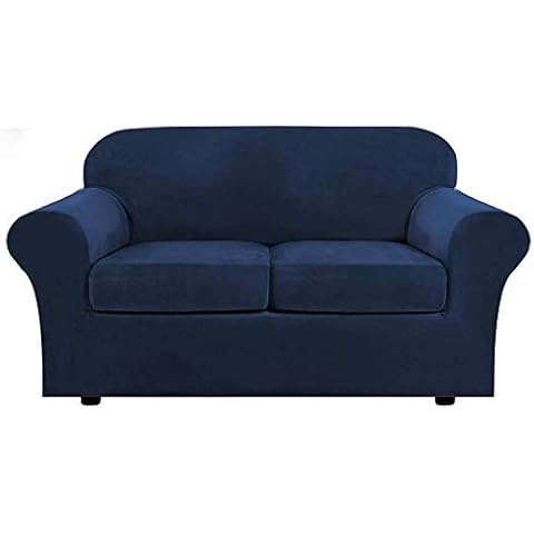LINGKY Velvet Sofa Cover with 2 Separate Cushion Covers, Stretch Ultra Soft Plush Sofa Slipcover Replacement Anti-Slip Furniture Protector with Elastic Bottom (Navy,2 Seater(122-172cm)) Cover