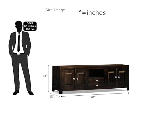 Image of Sheesham Wood TV Stand and Shelf Storage Entertainment Unit Center Console TV Table Wooden Tv Cabinet for Living Room Home (Dark Walnut)