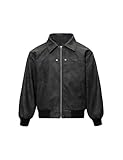 Fullneat Men’s Faux Leather Bomber Jacket Boxy Vintage Motorcycle Moto Coat Black Jacket Unisex Streetwear Zip Up Biker Outerwear Fashion Trendy Outfits for Men Women Casual Daily Wear Black XL