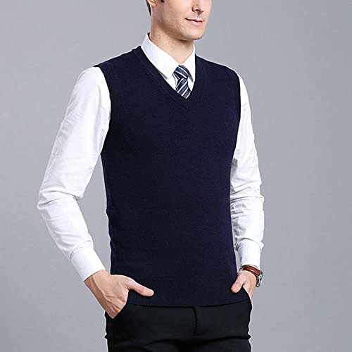 Colete De Suéter Liso De Cor Sólida Corporação Masculina, Colete De Pulôver Casual Fit Sem Mangas