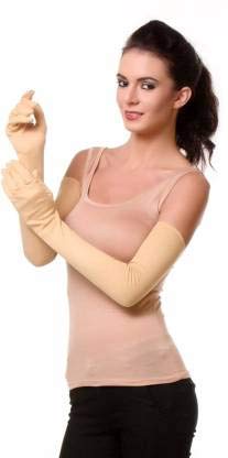 NVL Unisex Cotton Arm Sleeves for Summer and Sun Protection Full Hand Long Gloves for Bike Riding Men and Women Washable and Reusable Beige Color 1 Pair