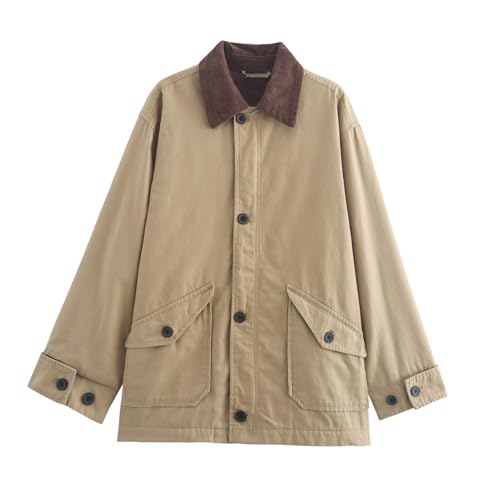 Jacket femme veste legere en toile canvas boutonnée coupe droite ample printemps