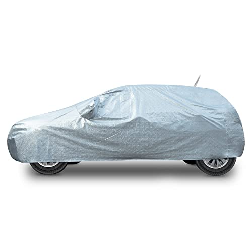 Image of Auto Hub Waterproof Car Cover Compatible with Maruti Baleno with with Mirror Pocket, Soft Cotton Lining, Waterproof Baleno Car Cover- Metallic Silver