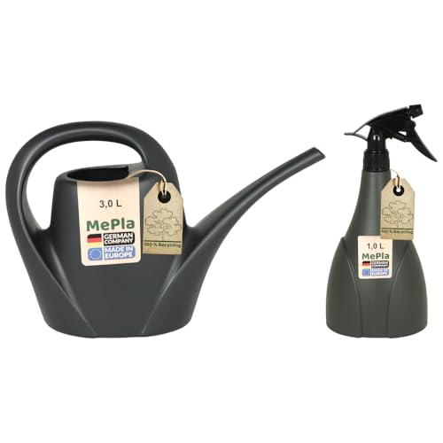 MePla - Set Gießkanne 3,0l Indoor + Sprüher 1,0l - anthrazit, wetterfest aus UV-beständigem Kunststoff