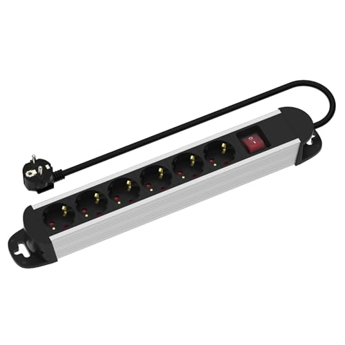Multiprise ROLINE à 6 Prises, avec Interrupteur Marche/arrêt, boîtier en Aluminium, Noir/Argent, 3 m