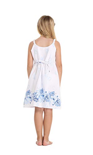 Girl Hawaiian Classic Empire Dress with Elastic Strap in White with Blue Hibiscus2